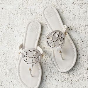 Tory Burch White Leather Miller Sandals